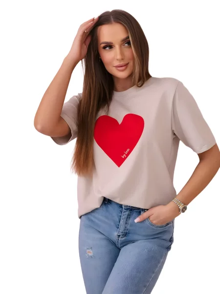 Halenka s béžovým potiskem srdce béžová