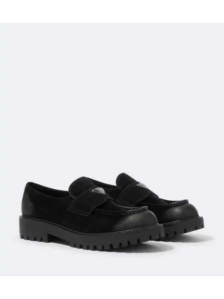 Pantofi loafer Prada din piele de căprioară negru
