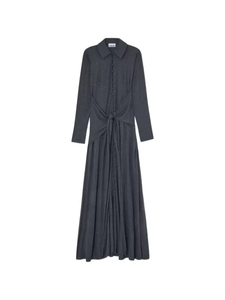 Maxi rochie maxi Ganni cu legături de costum gri