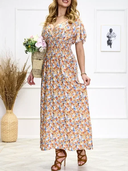 Rochie midi Resti cu model floral până la genunchi de costum albastru