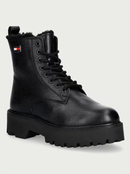 Tommy Jeans ghete de drumeție pentru femei din piele TJW PLATFORM BOOTS WL negru