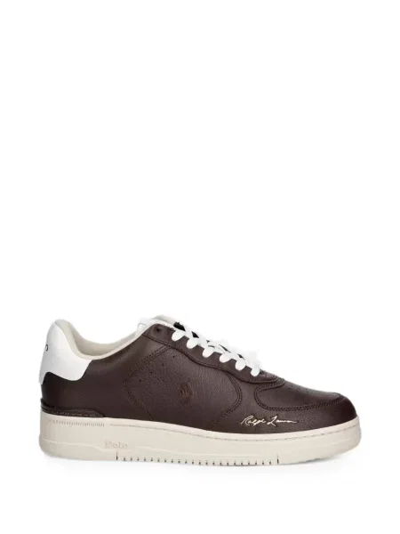 Sneakerși Polo Ralph Lauren cu broderie din piele maro