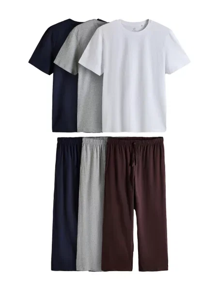 The Set Pijama lungă bleumarin / maro / gri amestecat alb