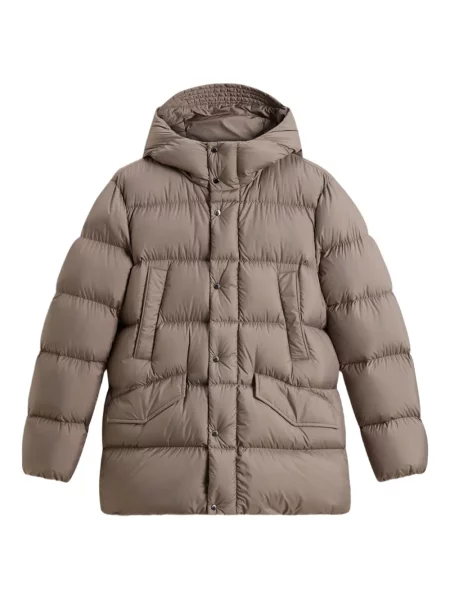 Geacă cu puf Woolrich cu glugă maro