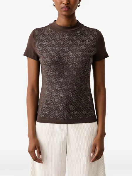 Tricou Guess cu autograf maro