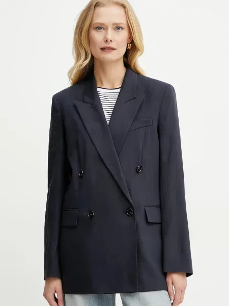 BOSS sacou de in marin cu doua randuri de neted albastru