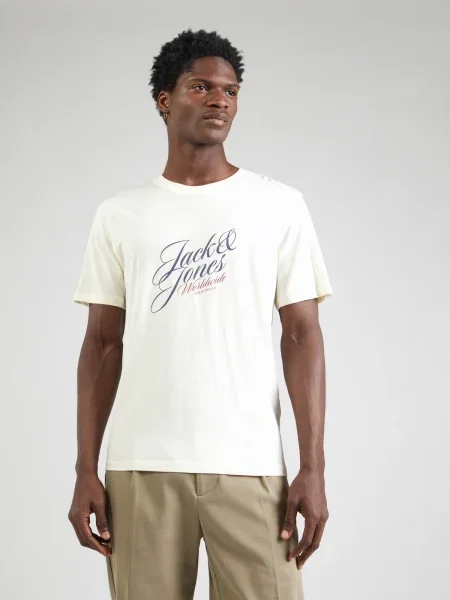 JACK & JONES Tričko JORInwood béžová / modrá / čierna biela
