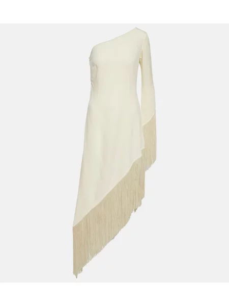 Midi obleka Taller Marmo z obrobami z enim ramenom bela