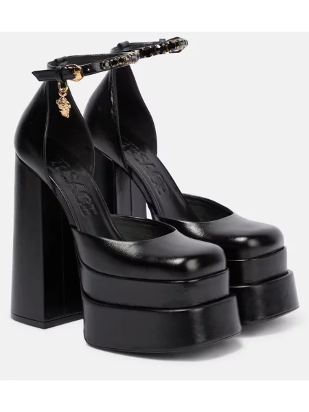 Pantofi cu toc Versace din piele cu platformă negru