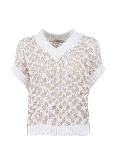 Vestă Peserico tricotate cu decolteu în V alb