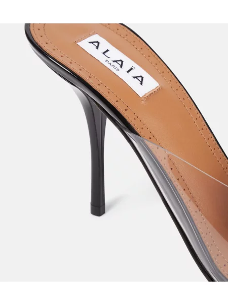 Papuci tip mules Alaïa din piele de lac negru