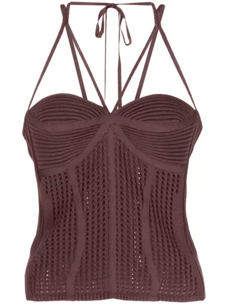 Dzianinowy top Andreadamo z dekoltem halter brązowy