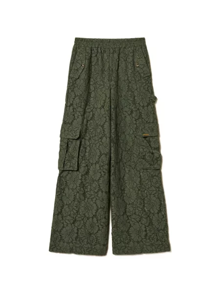 Pantaloni Twinset cu model floral din dantelă verde