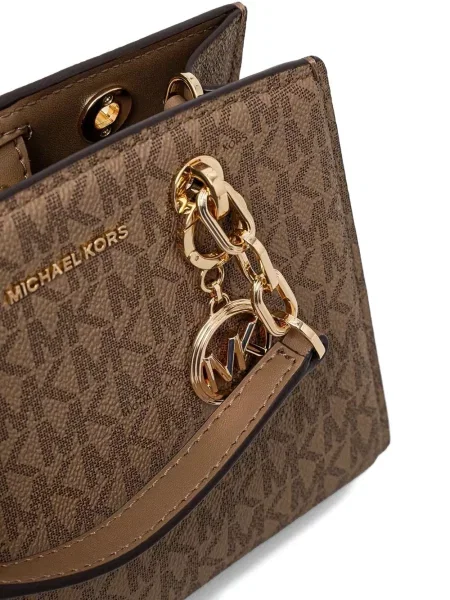 Кожено портмоне Michael Michael Kors с връзки с принт кафяво