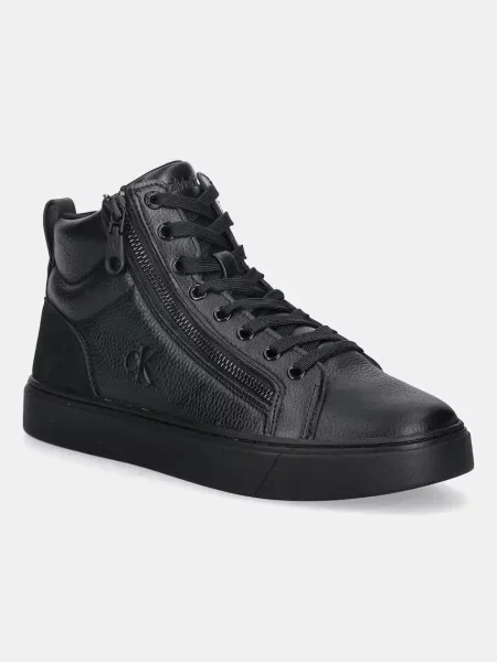 Кожени маратонки Calvin Klein CLASSIC CUP MID LACEUP ZIP LTH мъжки черно