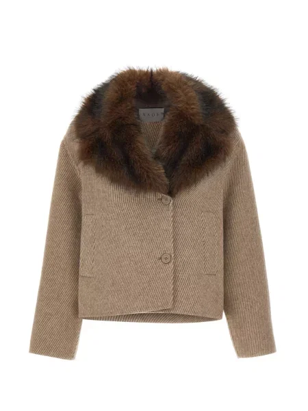 S límcem bunda Kaos se vzorem rybí kosti s kožíškem