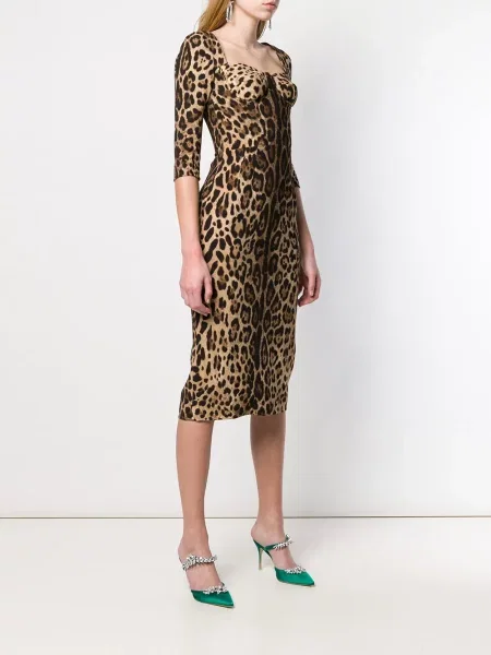 Leopardí oblekové šaty Dolce & Gabbana s potiskem hnědé