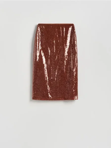 Reserved Fustă midi din paiete brun-auriu auriu