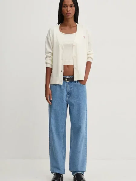 Guess Jeans kardigan z domieszką wełny lekki beżowy