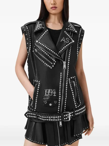 Vestă Allsaints din piele cu tepi negru