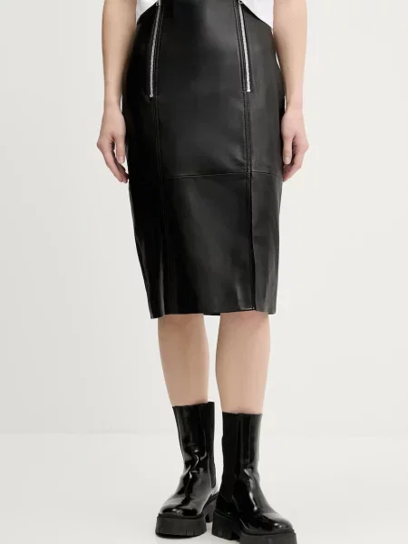 Usnjeno krilo HUGO črna