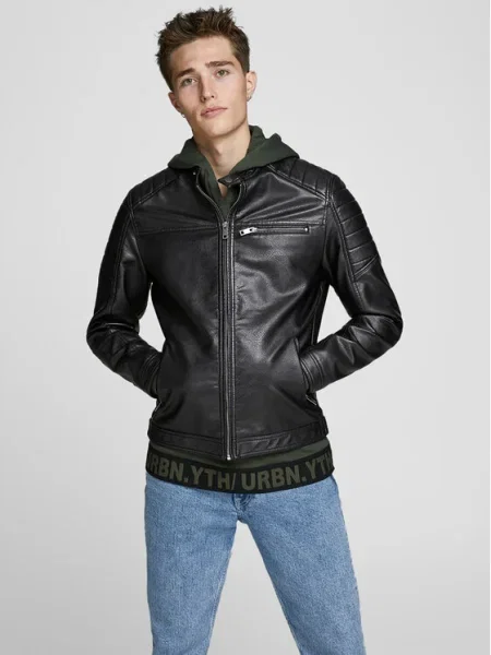 Jack&Jones Geacă din imitație de piele Rocky negru