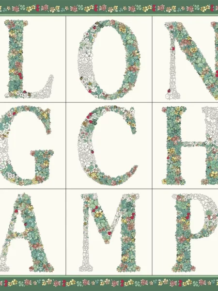 Fular Longchamp de mătase cu model floral verde
