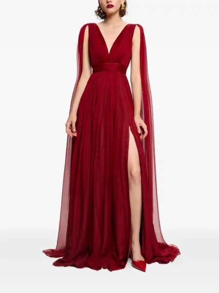 Rochie maxi Framboise cu decolteu în V de costum roșu