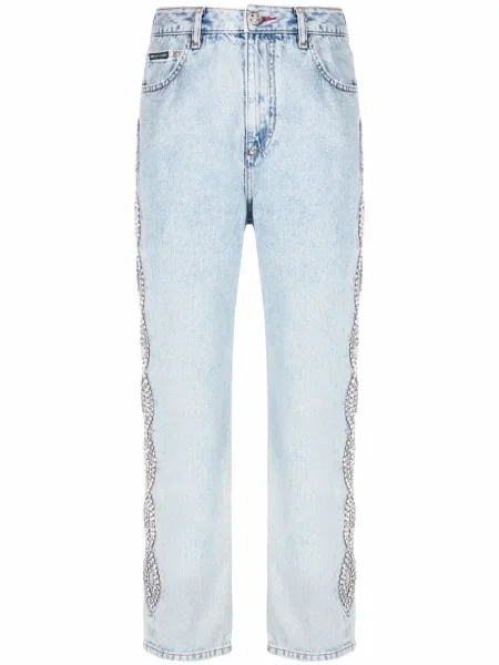 Jeansy Philipp Plein z kryształkami niebieskie