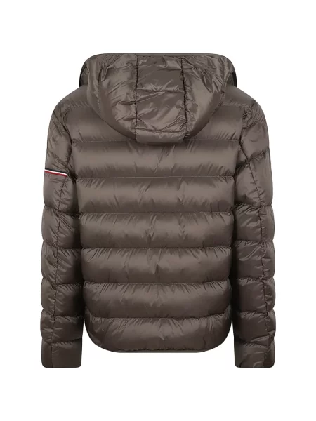 Scurt geacă cu puf Moncler cu glugă maro