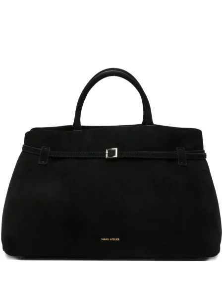 Geantă shopper Manu Atelier din piele de căprioară negru
