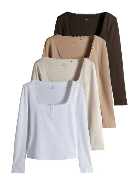 The Set Tricou ecru / maro cappuccino / maro închis alb