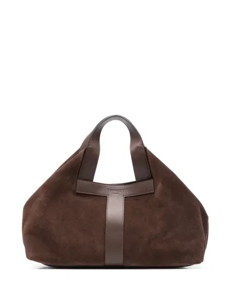 Geantă shopper Twinset din piele de căprioară maro