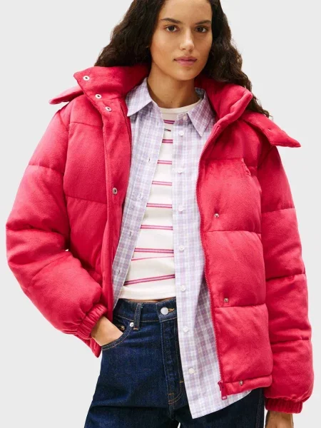 Стеганая джинсовая куртка Tommy Jeans розовая