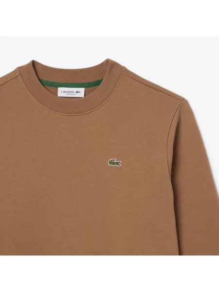 Lacoste Bluza Z Polaru Z Okrągłym Dekoltem Relaxed Fit brązowa