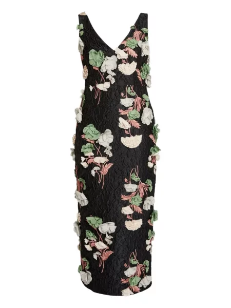 Sukienka midi Erdem w kwiatki do kolan garniturowa czarna