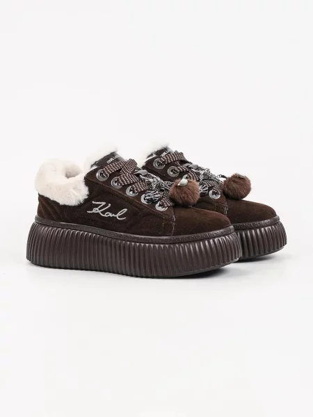 Karl Lagerfeld Kreeper sneakers pentru femei din piele întoarsă maro