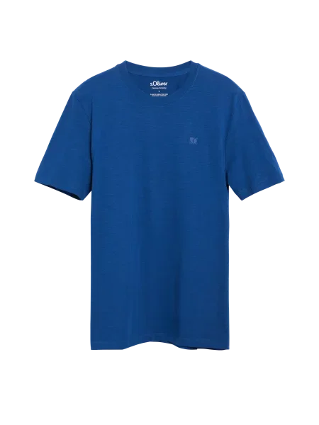 T-shirt o strukturze flammé z detalem z logo niebieska