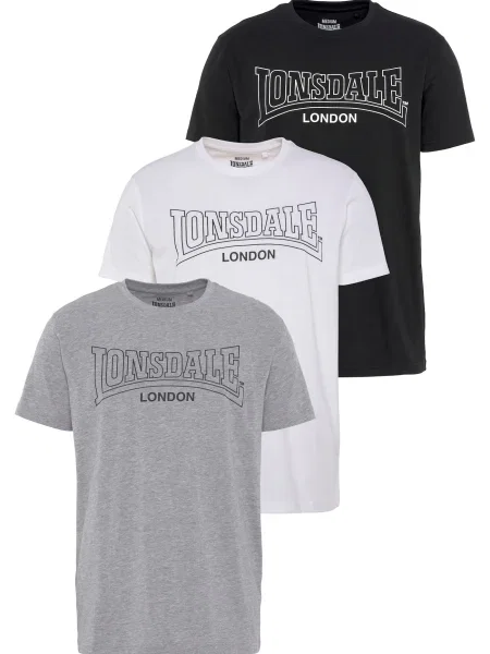 LONSDALE Tricou Beanley gri / negru alb