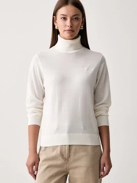 Armani Exchange pulover cu guler înalt de damă din lână bej