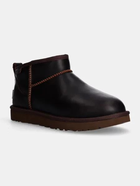 UGG śniegowce skórzane Classic Ultra Mini Lthr Regen brązowy