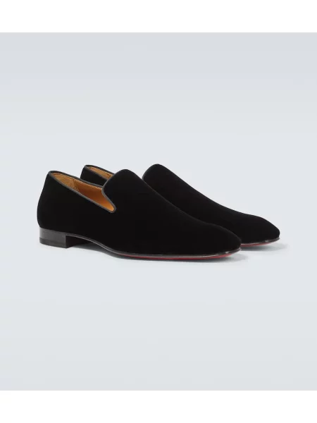 Pantofi loafer Christian Louboutin de catifea negru