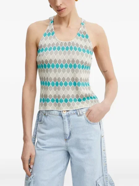 Top Fracomina cu imprimeu geometric cu gât halter gri