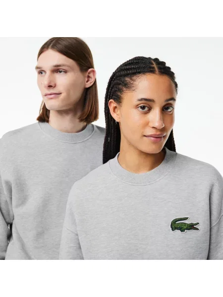 Lacoste Bluza Unisex Z Okrągłym Dekoltem Loose Fit szara