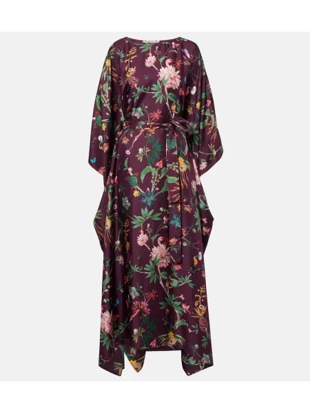 Rochie La Doublej de mătase cu model floral bordo