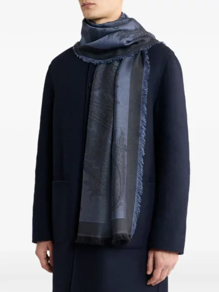 Fular Etro cu model paisley din jacard albastru