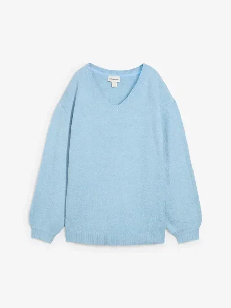 Sweter z dekoltem w serek niebieski