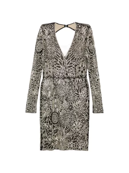 Rochie Naeem Khan cu model floral cu decolteu în V cu mărgele negru