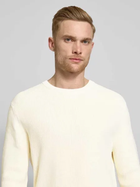 Sweter z dzianiny z naszywką z logo Gant biały
