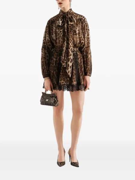 Cămașă Dolce & Gabbana de mătase cu imagine maro